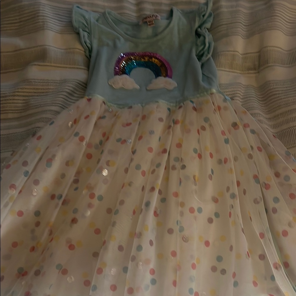Rainbow Kids Dress - Blue and White